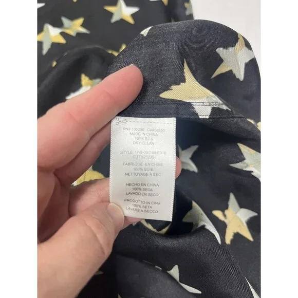 Equipment Femme Dress Women XS Black Brett Star Print Silk Shirt Dress - Picture 12 of 12